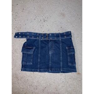 Windsor Denim Dark Wash Cargo Mini Skirt with Grommet Belt TS66 Small